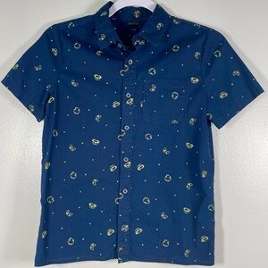 Art Class Short Sleeve Shirt Navy Blue Graphic Button Up With Pocket Boys M 8/10